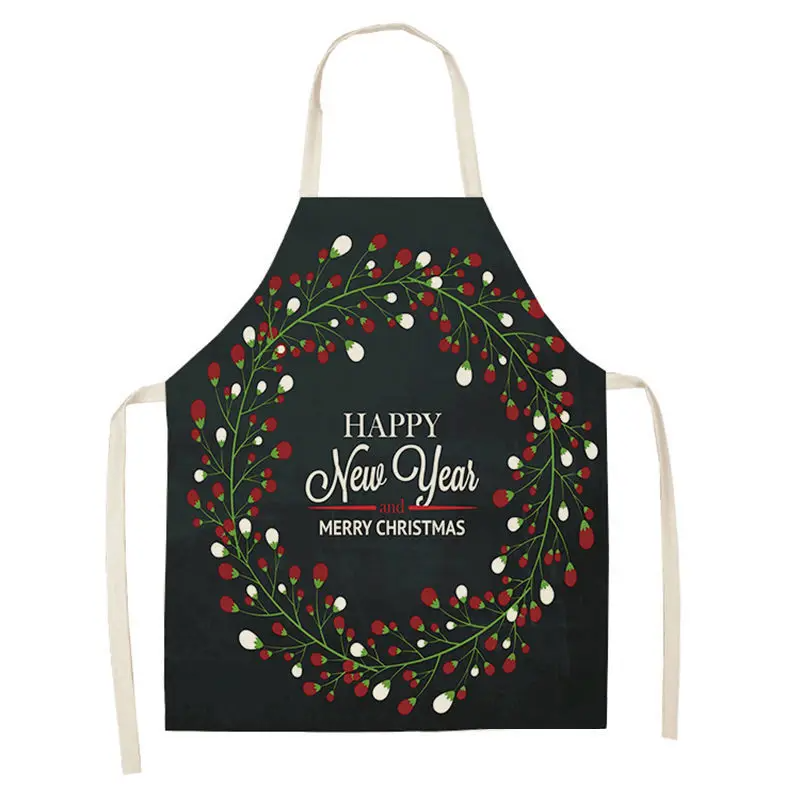 1Pc Christmas Apron for Woman Kids Pinafore Cotton Linen Kitchen Aprons 55x68cm Adult Bibs For Home Baking Cooking Accessory