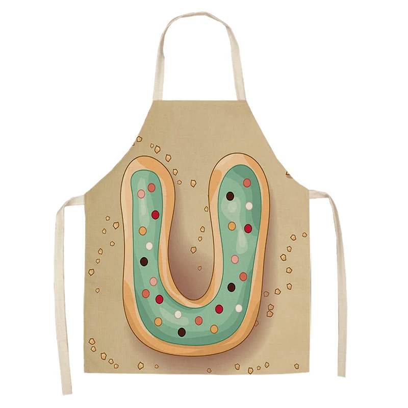 1Pc Letter Pattern Kitchen Apron Sleeveless Cotton Linen Kids Aprons For Cooking Baking bbq Home Cleaning Tools
