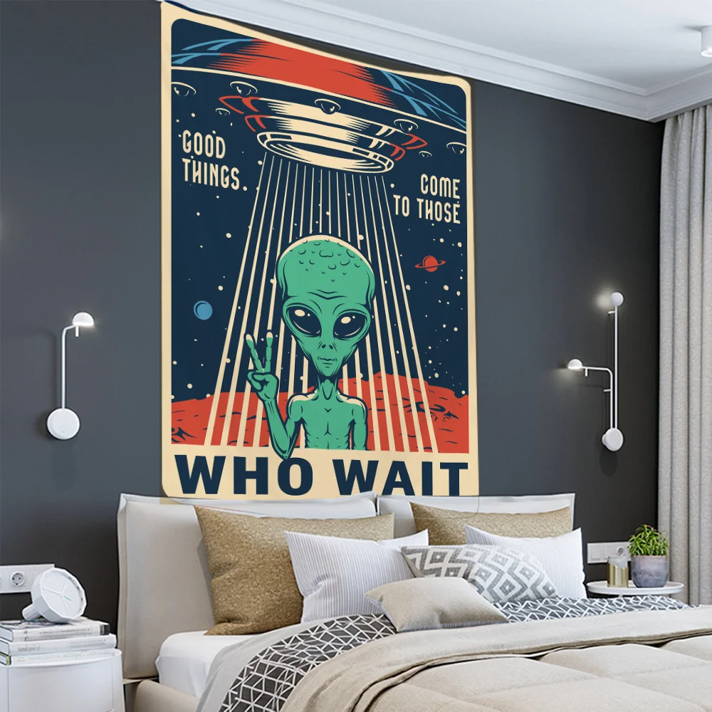 Alien Black Tapestry Cartoon Illustration Hippie Art Mushroom Eye Wall Hanging Tapestries for Living Room Home Dorm Decor Cloth