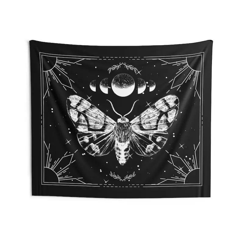 Moth tapestry Dark Moon tapestry aesthetic Goth tapestry Hippie wall art Insect art Spiritual decor Wiccan Gothic for her