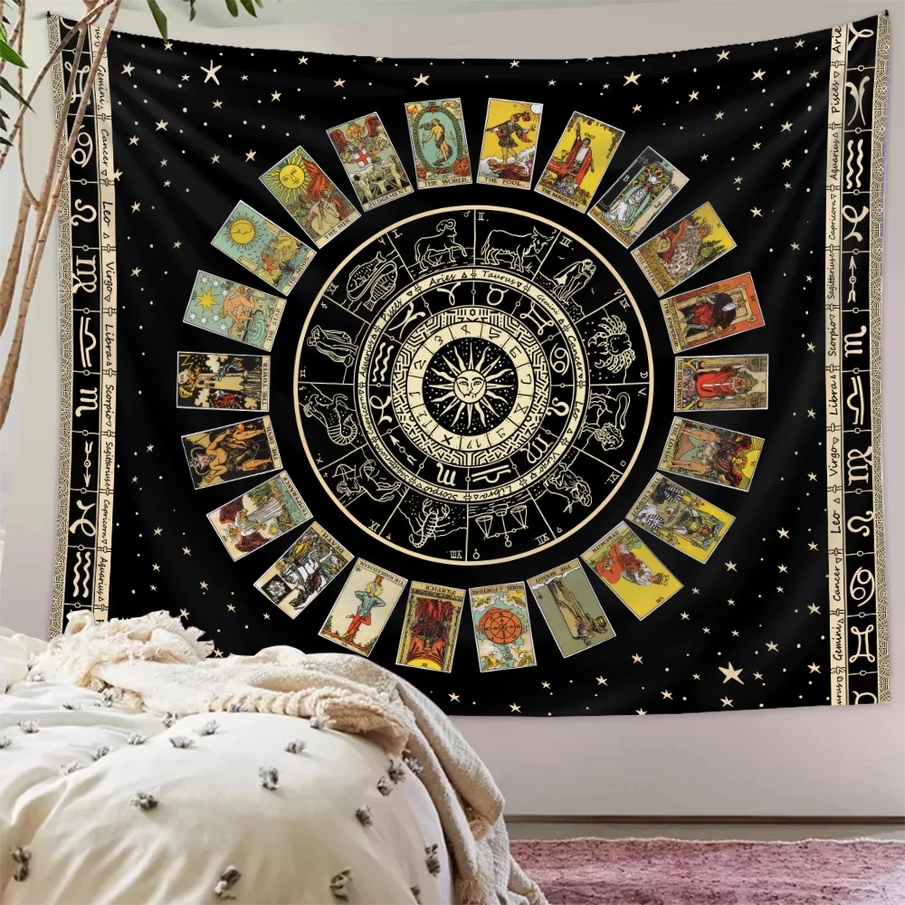 Boho Tarot Cards Tapestry Wall Hanging Mystery Home Zodiac Star Plate Sun And Moon Psychedelic Witchcraft Hippie Home Decor