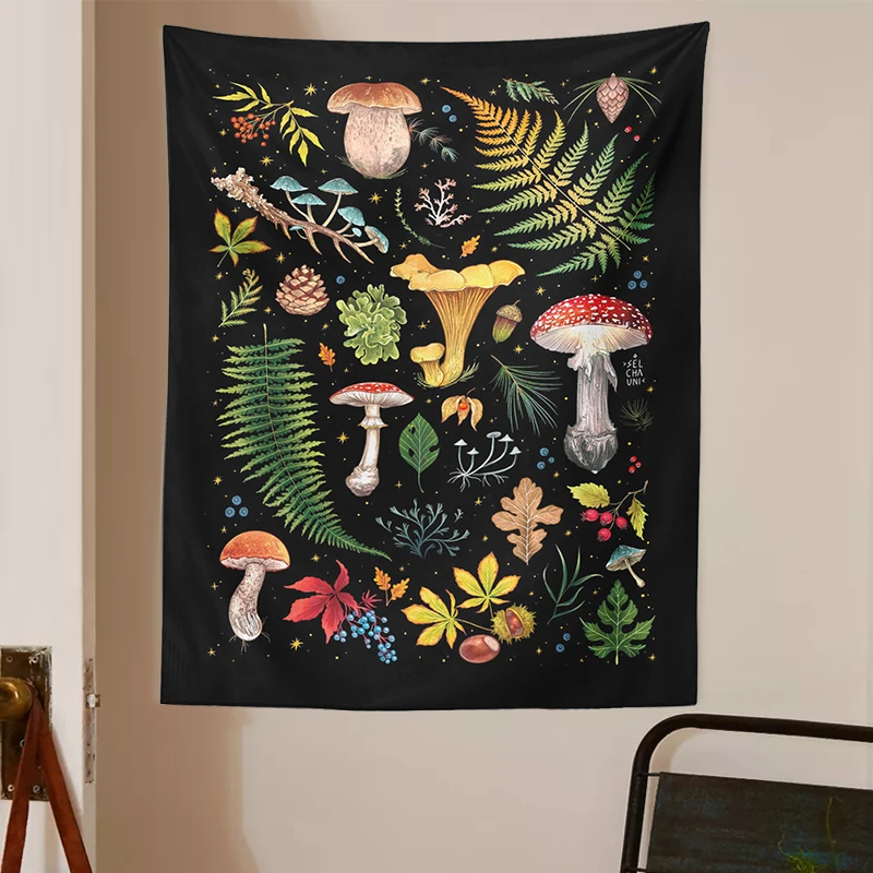Mushroom Tapestry Botanical Wall Hanging Mushroom Chart Boho Vertical Aesthetic Tapestries for Bedroom Living Room Decor