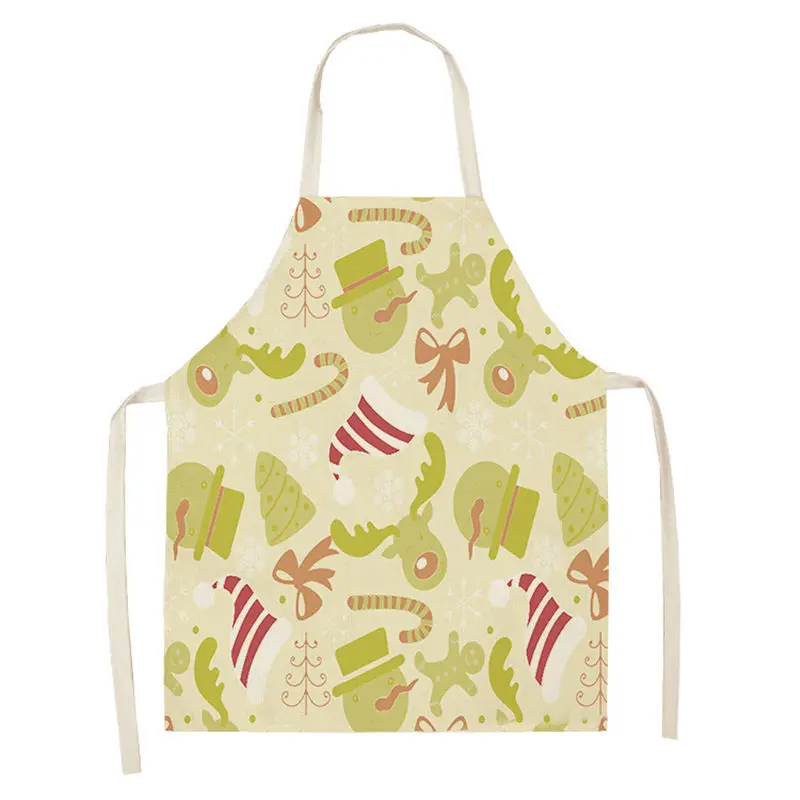 1pc Christmas Linen Apron Santa Claus Pinafores Cotton Linen Aprons 55x68cm Woman Adult Bibs for Home Kitchen Cooking Baking