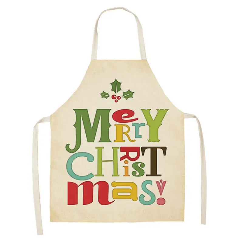 1Pcs Merry Christmas Apron for Woman Pinafore Cotton Linen Aprons Adult Bibs Kitchen Baking Cooking Accessories