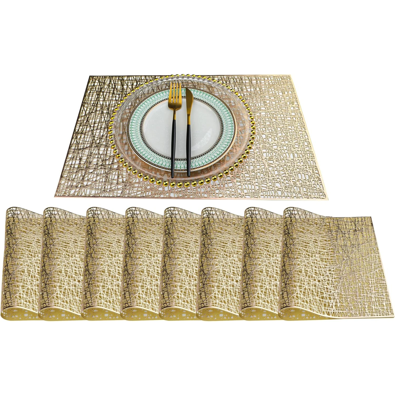 Hot Sale Set  Rectangular Hollow Out Design Placemats PVC Vinyl Pressed Heat-resistant Table Mats Home Use Placemat