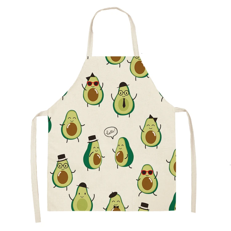 1PC Cotton Linen Apron Avocado Printed Kitchen Women Baking Waist Bib Home Cooking Brief Sleeveless Pinafore