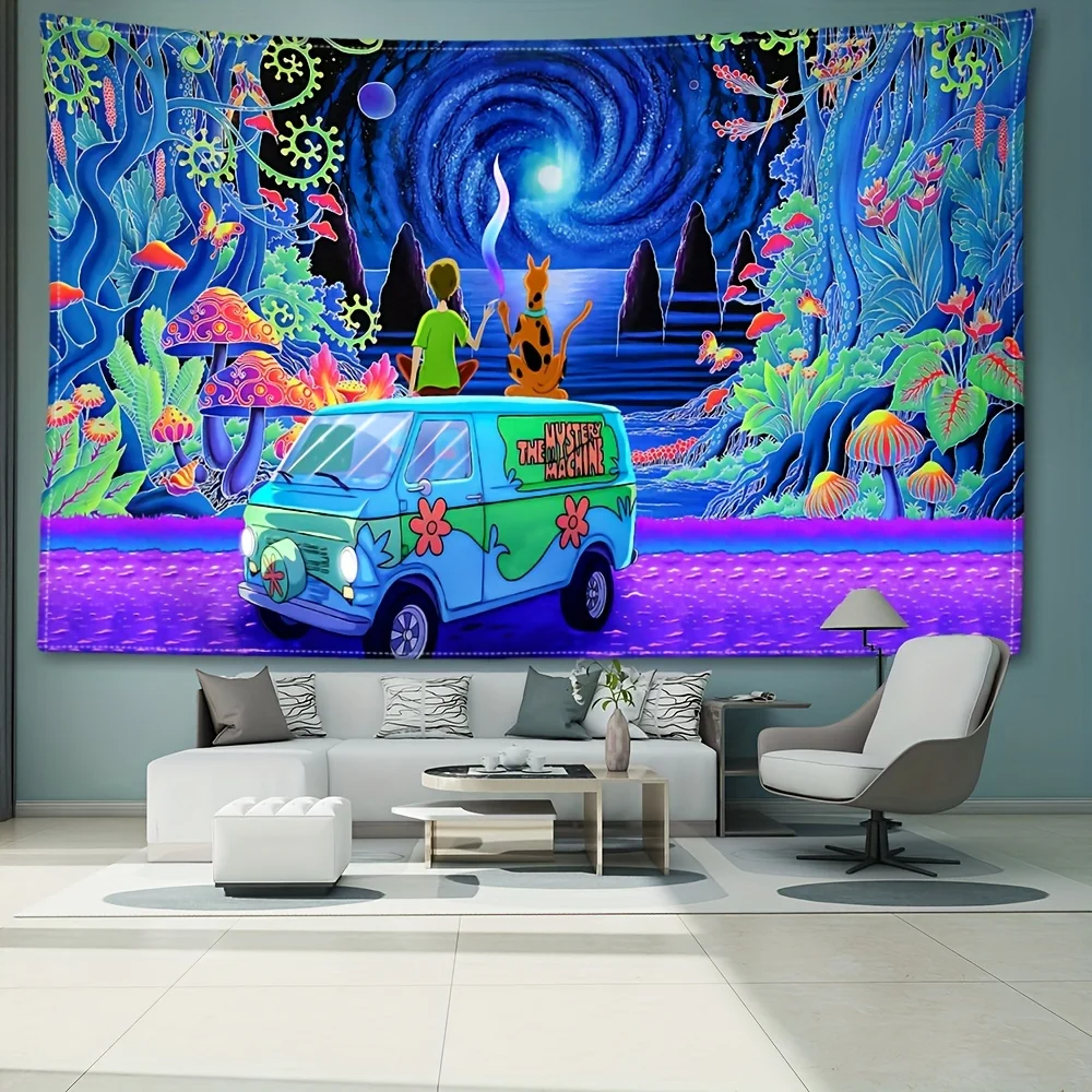 1pc Mystical Mushroom Forest Tapestry for Bedroom and Living Room Decor - Bohemian Cartoon Wall Hanging with Wizardry Design