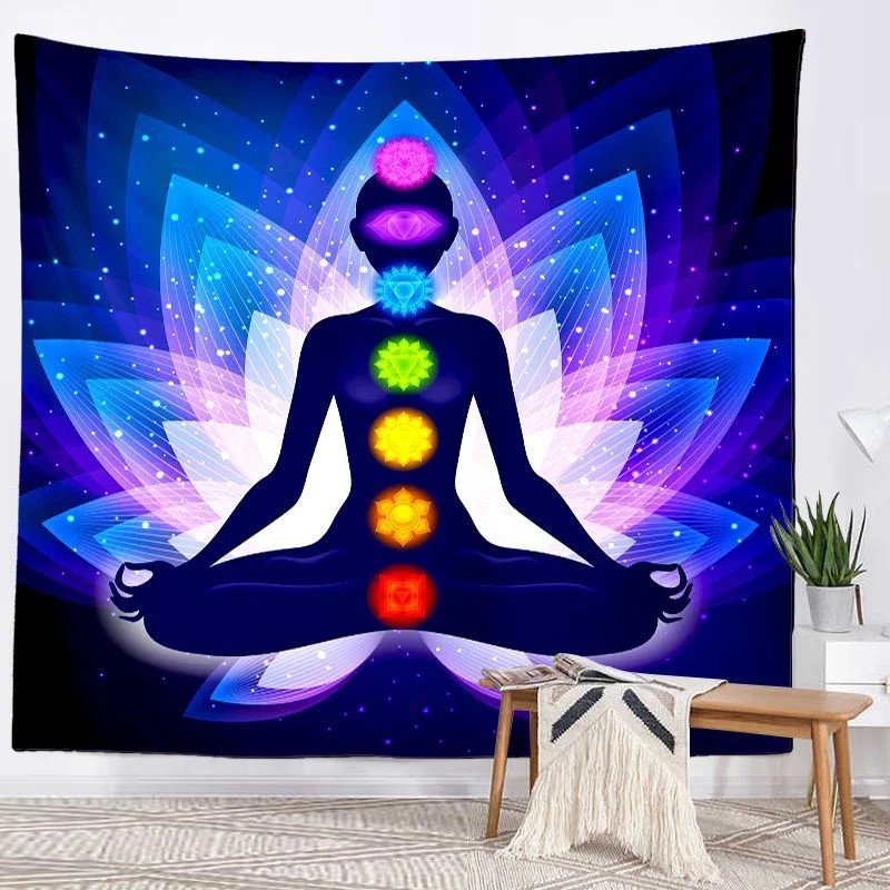 Buddha Statue Meditation 7 Chakra Tapestry Wall Hanging Mandala Tapestries Wall Cloth Psychedelic Yoga Wall Hanging