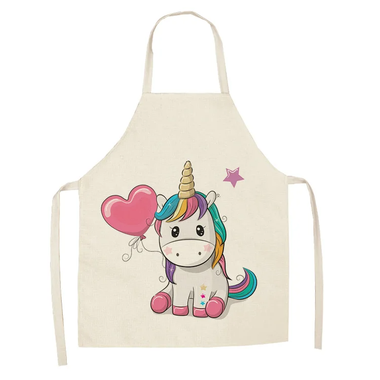 Parent-child Kitchen Apron Cartoon Rainbow Unicorn Printed Sleeveless Cotton Linen Aprons for Men Women Home Cleaning Tools