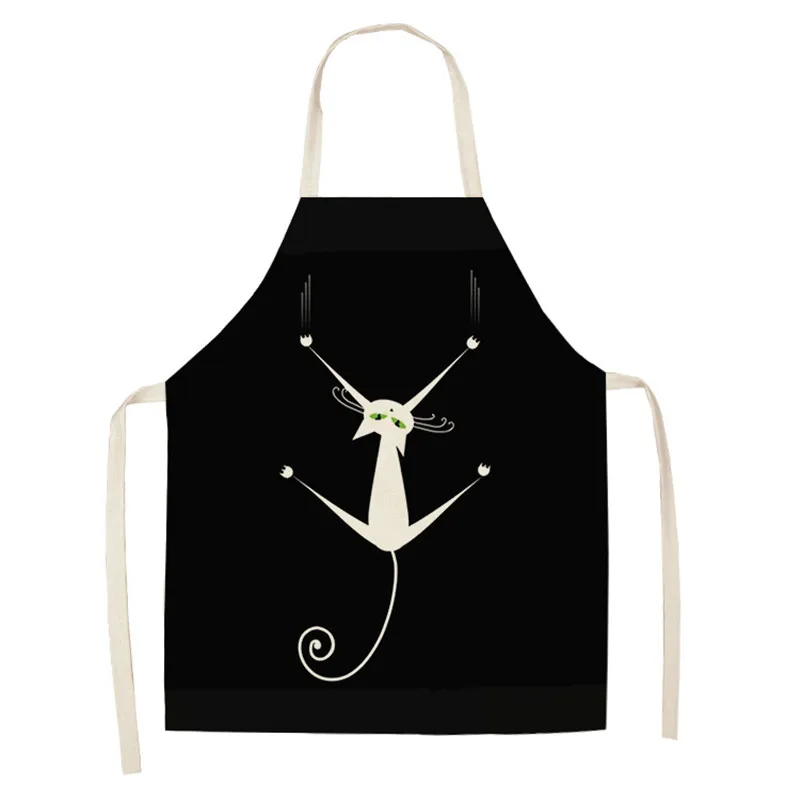1Pc Kitchen Apron Cute Cartoon Cat Printed Sleeveless Cotton Linen Chef Aprons for Men Women Home Cleaning Tools