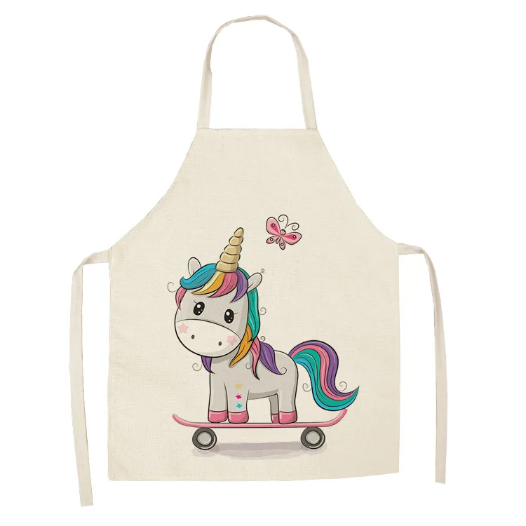 Parent-child Kitchen Apron Cartoon Rainbow Unicorn Printed Sleeveless Cotton Linen Aprons for Men Women Home Cleaning Tools