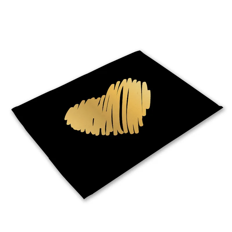 kitchen Placemat Black Cotton Linen Heart Love Table Mats Nordic Western Placemat Cup Mats Waterproof Drink Coaster