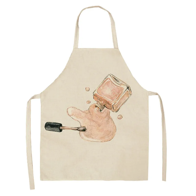 1 Pcs Kitchen Apron Color Nail Polish Bottle Printed Sleeveless Cotton Linen Aprons Men Women Home Cleaning Tools