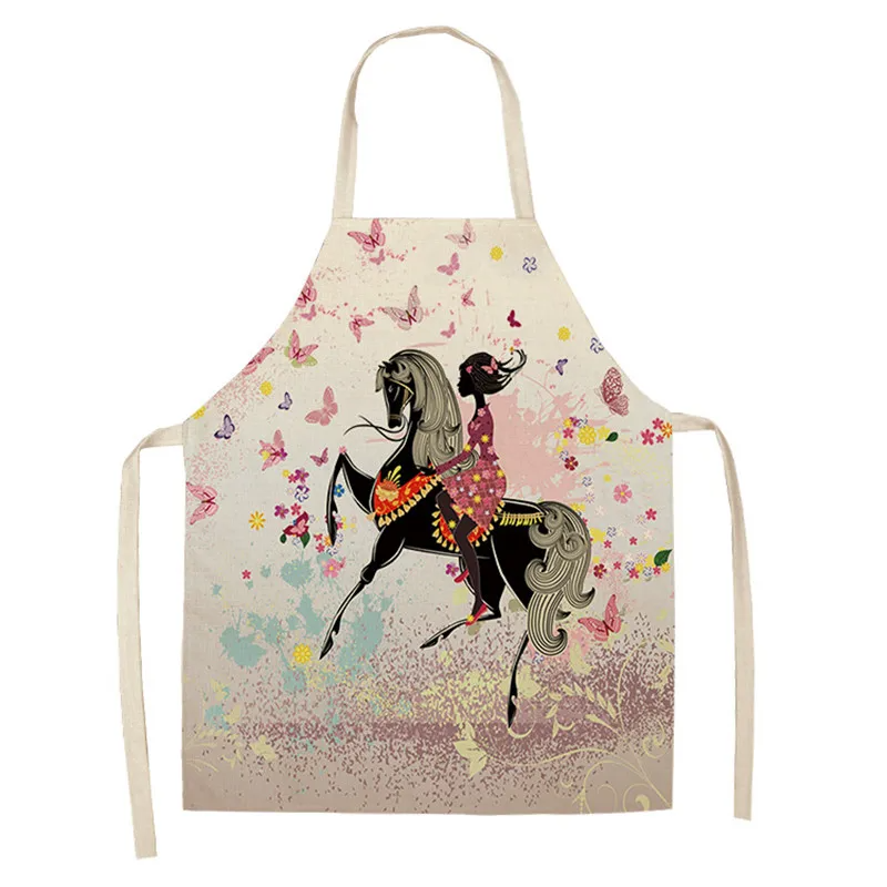 1Pc Cotton Linen Flower Butterfly Girl Printed Kitchen Aprons for Women Home Cooking Baking Waist Bib Pinafore