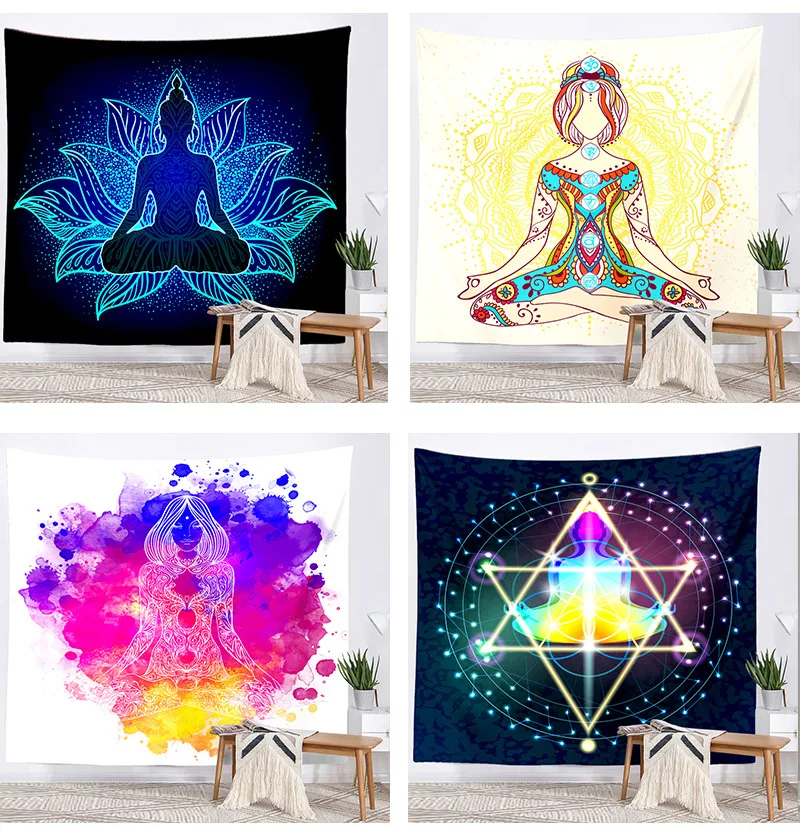 Buddha Statue Meditation 7 Chakra Tapestry Wall Hanging Mandala Tapestries Wall Cloth Psychedelic Yoga Wall Hanging