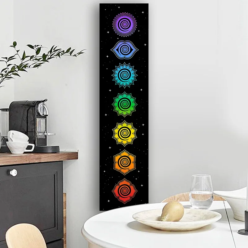 Rainbow Chakras Tapestry Buddhism Yoga Cosmic Energy Centers meditation Tapestries black Wall Hanging Bedroom Drom Home Decor