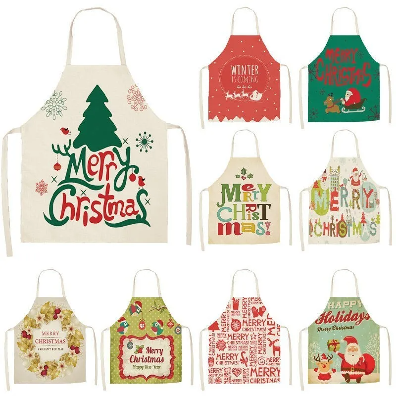 1Pcs Merry Christmas Apron for Woman Pinafore Cotton Linen Aprons Adult Bibs Kitchen Baking Cooking Accessories