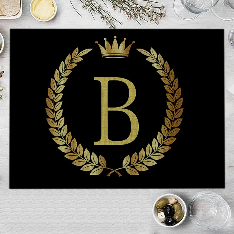 Home Decor Black Gold Letter Printing Linen Placemat for Dining Table Drink Coaster Home Decoration Modern Kitchen Cup Pads