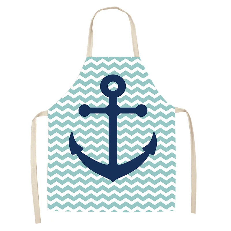 Marine Anchor Nautical Ocean Pattern Kitchen Apron for Woman Cotton Linen Aprons Home Cooking Baking Bibs