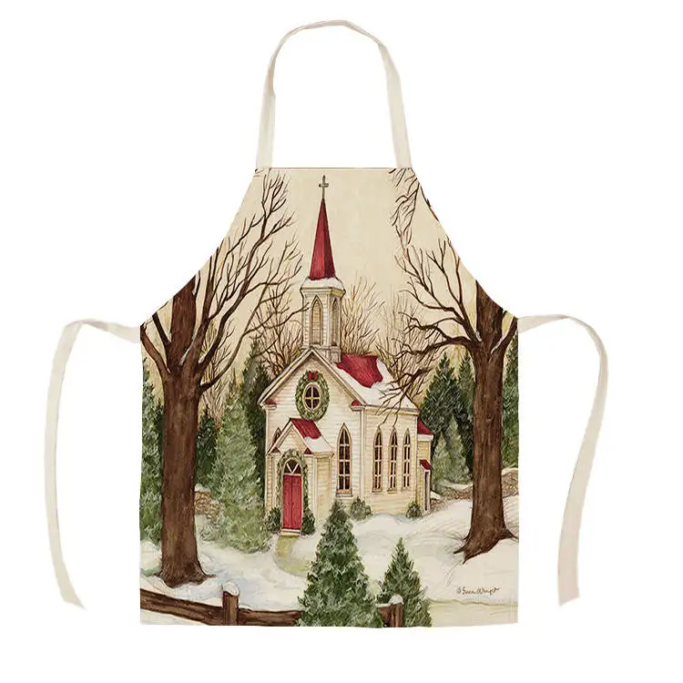 1Pcs Kitchen Apron red truck christmas wish tree Printed Sleeveless Cotton Linen Aprons for Men Women Home Cleaning Tools