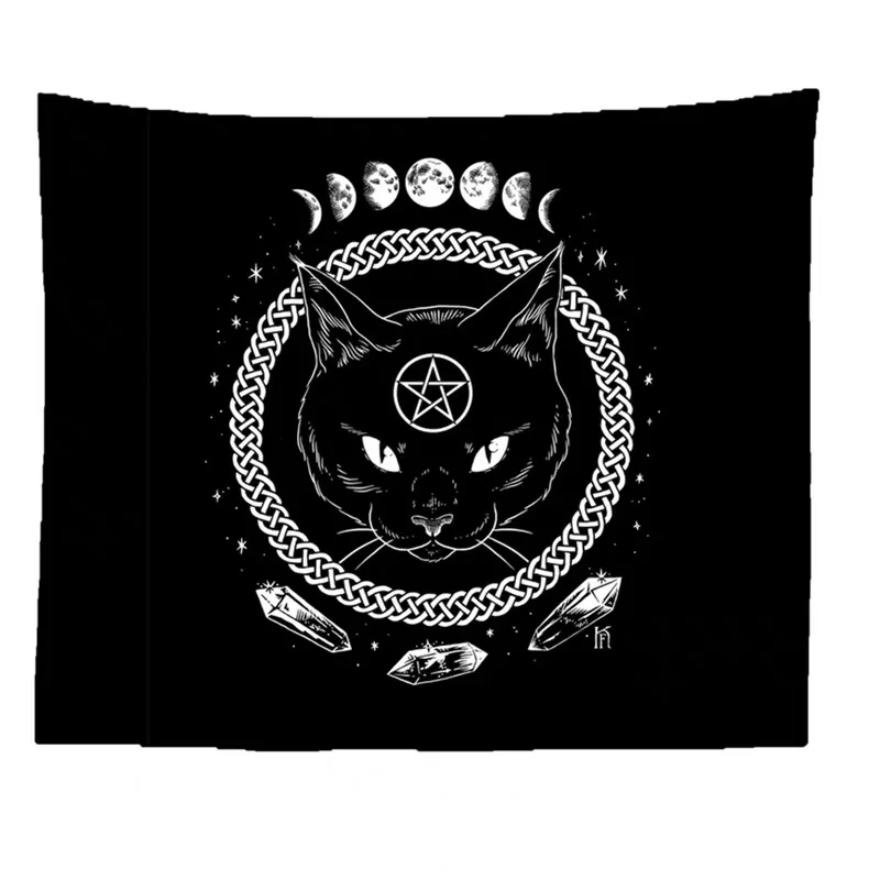 Sun Moon Black Skull Tapestry Wall Hanging Ancient Wall Tapestry Witchcraft Hippie Tapestry Wall Carpets Psychedelic Tapestry