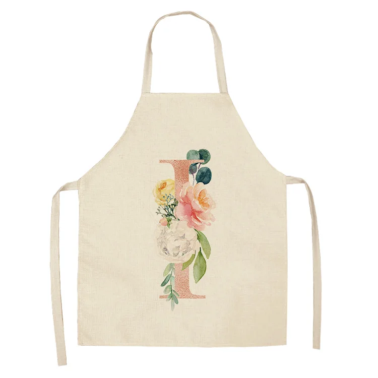 1Pcs Pink Letter Flower Kitchen Aprons for Women Cotton Linen Bibs Household Cleaning Pinafore Home Cooking Apron