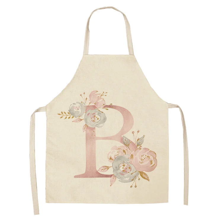 1Pc Pink Letter Flower Cotton Linen Chef Aprons Home Cooking Baking Coffee Shop Cleaning Apron Kitchen Accessories