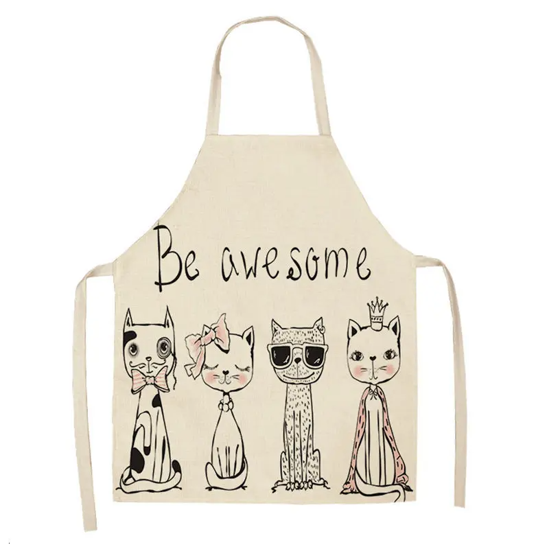Lovely Cartoon Cats Kitchen Aprons for Women Cotton Linen Bibs Household Cleaning Pinafore Home Cooking Apron