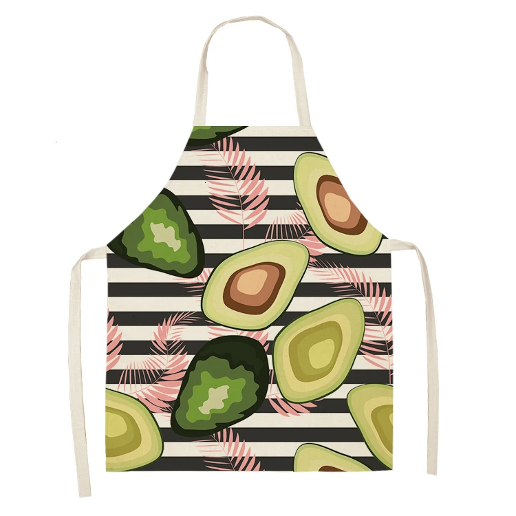 1PC Cotton Linen Apron Avocado Printed Kitchen Women Baking Waist Bib Home Cooking Brief Sleeveless Pinafore