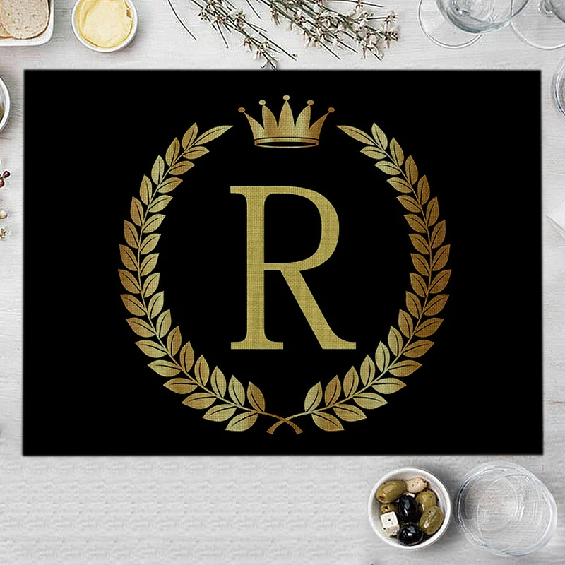 Home Decor Black Gold Letter Printing Linen Placemat for Dining Table Drink Coaster Home Decoration Modern Kitchen Cup Pads