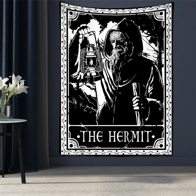 Black Tapestry Wall Hanging Psychedelic Sun Tarot Card Hippie Astrology Divination Witchcraft Background Wall Room Boho Decor