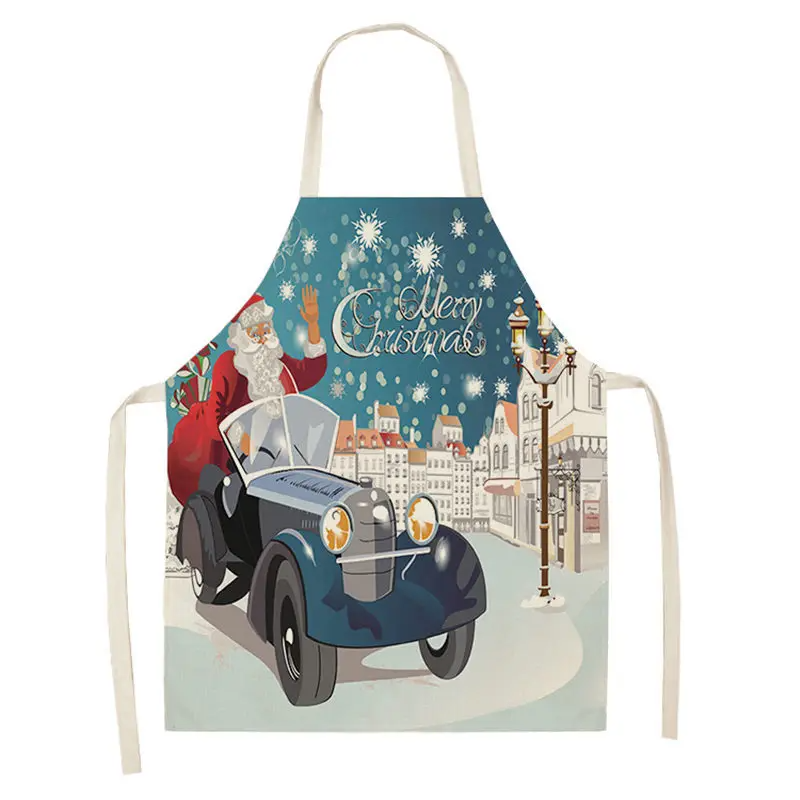 1pc Christmas Apron Santa Claus Snowman Pinafore Cotton Linen Chef Aprons Adult Bibs  for Home Kitchen Cooking Baking