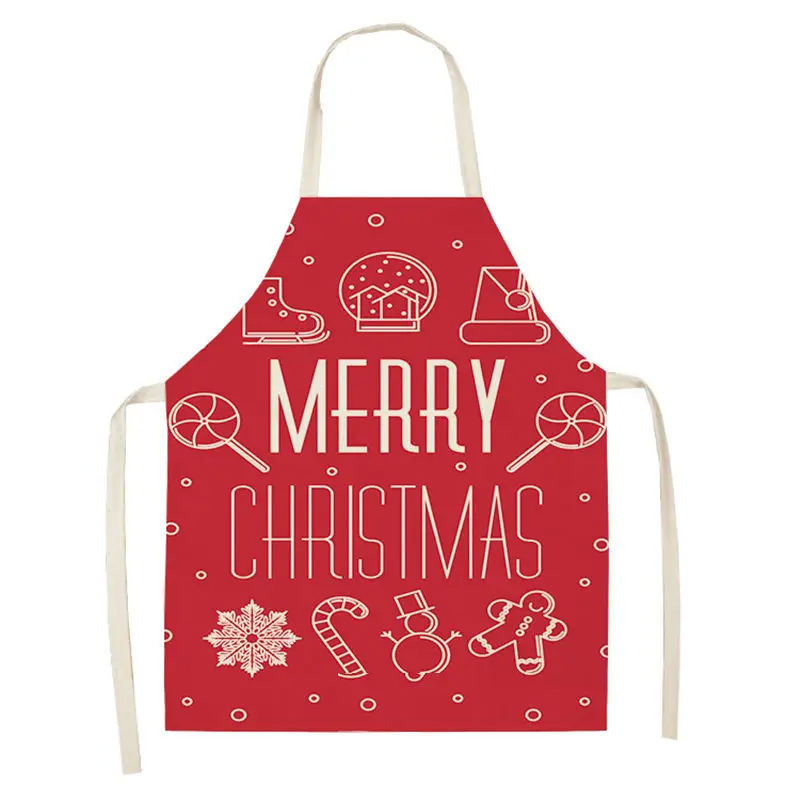 1pc Christmas Aprons Pinafore Cotton Linen Kitchen Apron Woman Bibs for Home Cooking Baking Cleaning Accessories