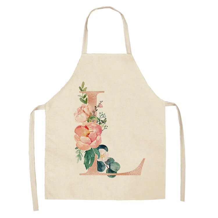 1Pcs Pink Letter Flower Kitchen Aprons for Women Cotton Linen Bibs Household Cleaning Pinafore Home Cooking Apron