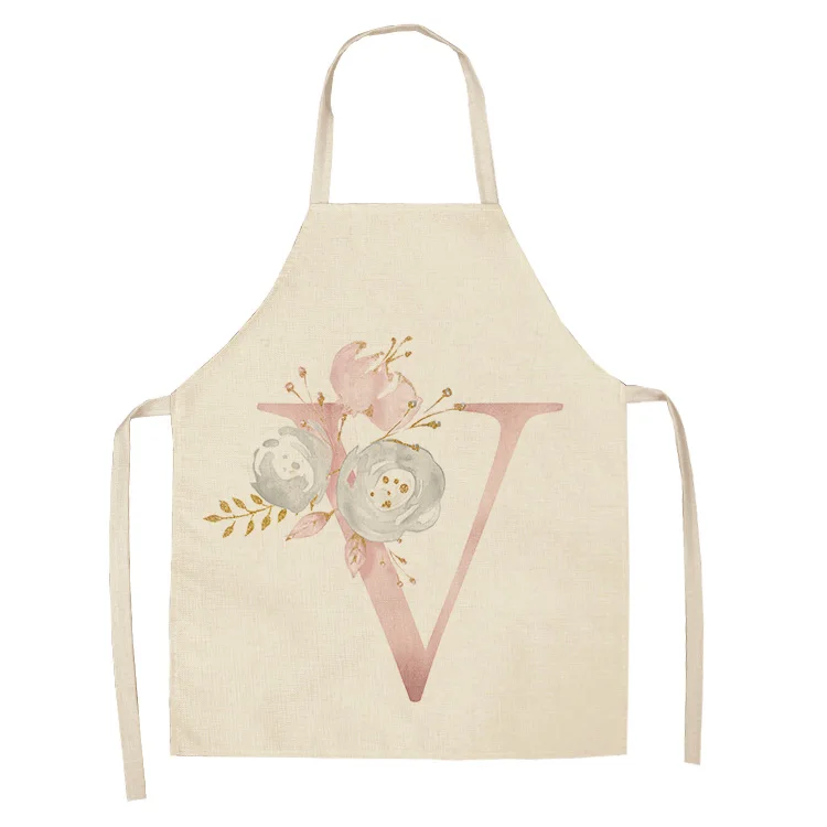 1Pc Pink Letter Flower Cotton Linen Chef Aprons Home Cooking Baking Coffee Shop Cleaning Apron Kitchen Accessories