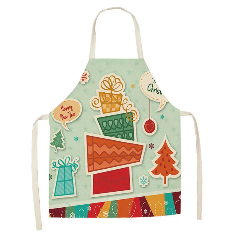 1Pc Christmas Apron for Woman Kids Pinafore Cotton Linen Kitchen Aprons 55x68cm Adult Bibs For Home Baking Cooking Accessory