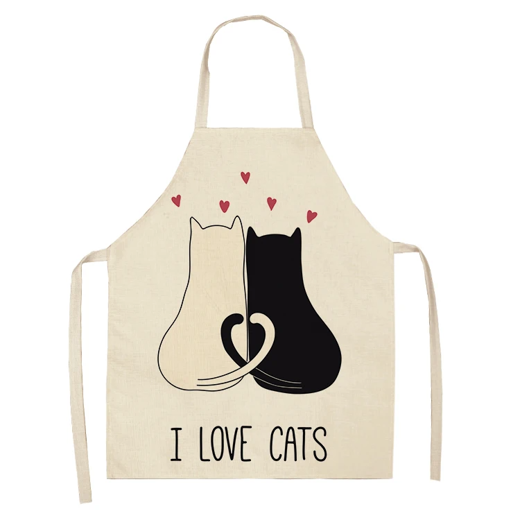 1Pc Kitchen Apron Cute Cartoon Cat Printed Sleeveless Cotton Linen Chef Aprons for Men Women Home Cleaning Tools