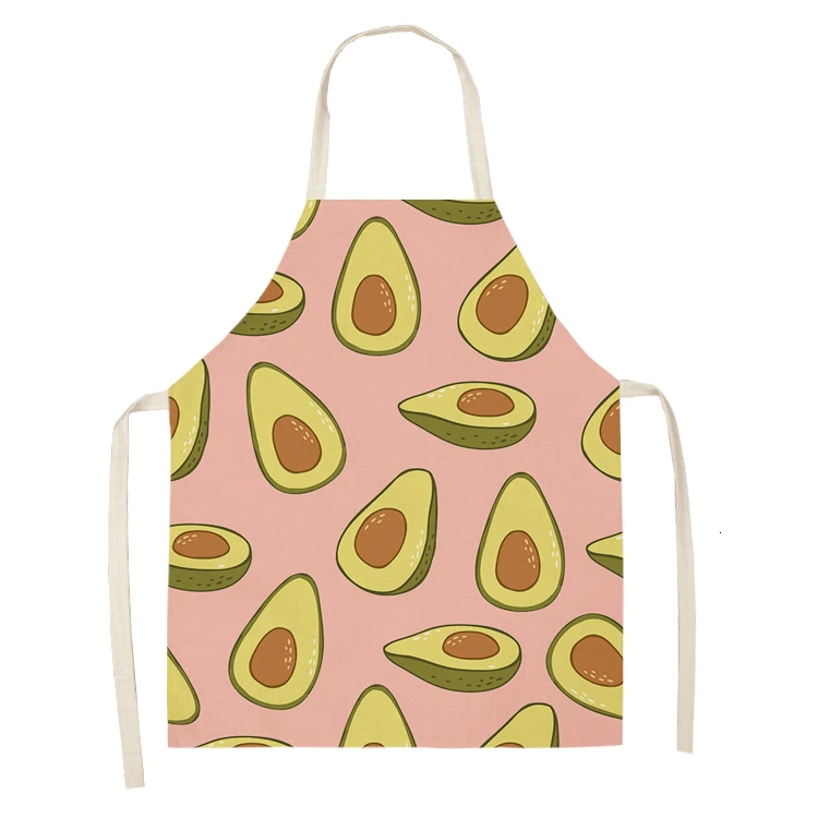 Avocado Tropical Print Cotton Linen Apron Kitchen Women Baking Waist Bib Home Cooking Brief Sleeveless Pinafore