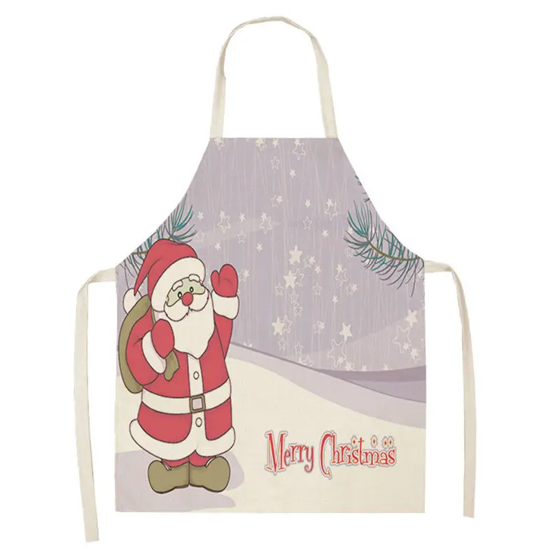 1pc Christmas Apron Santa Claus Snowman Pinafore Cotton Linen Chef Aprons Adult Bibs  for Home Kitchen Cooking Baking