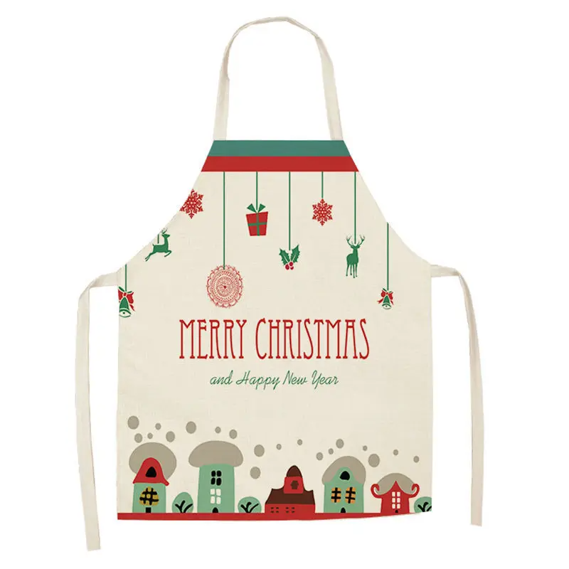 1Pcs Merry Christmas Apron for Woman Pinafore Cotton Linen Aprons Adult Bibs Kitchen Baking Cooking Accessories