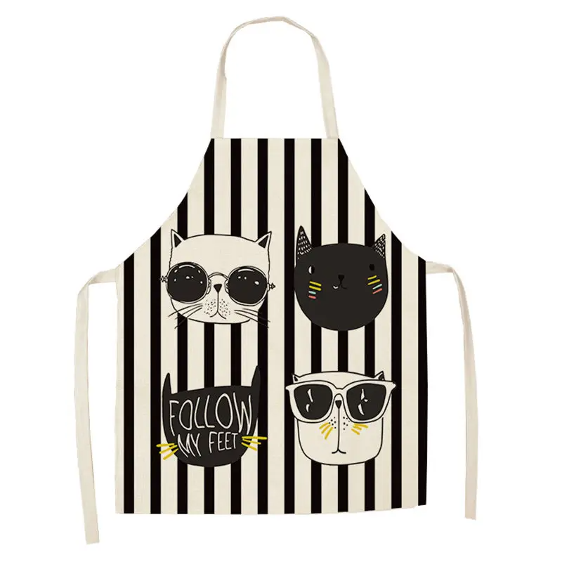 1Pc Kitchen Apron Cute Cartoon Cat Printed Sleeveless Cotton Linen Chef Aprons for Men Women Home Cleaning Tools