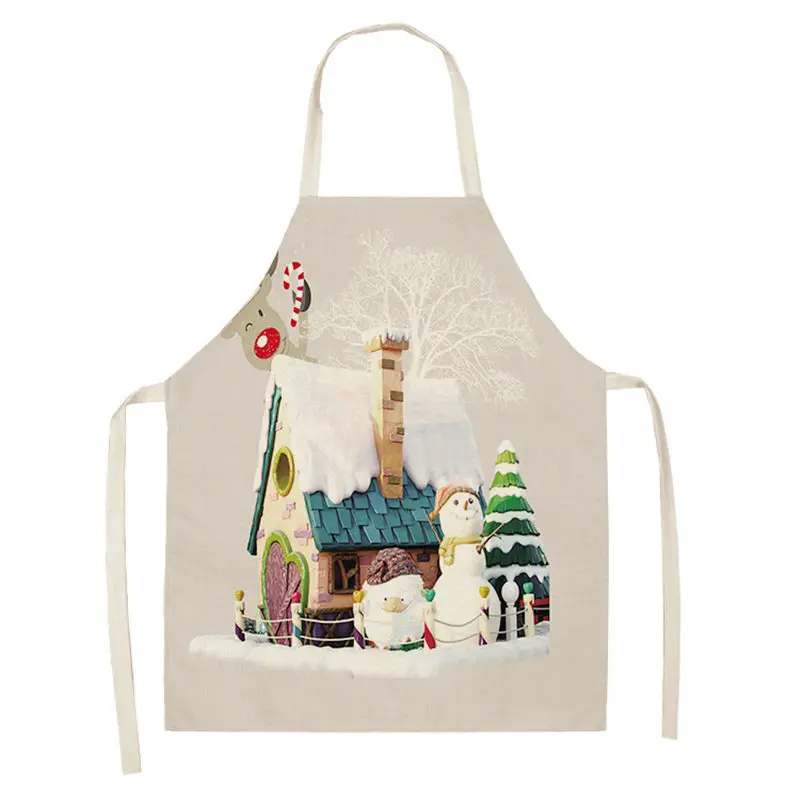 1pc Christmas Aprons Pinafore Cotton Linen Kitchen Apron Woman Bibs for Home Cooking Baking Cleaning Accessories