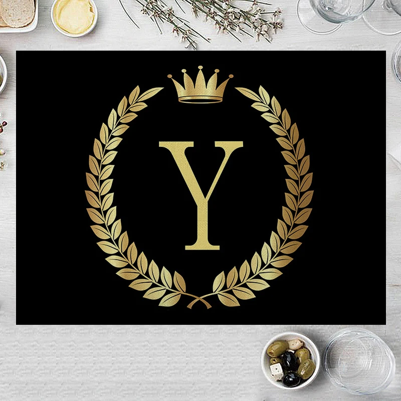 Home Decor Black Gold Letter Printing Linen Placemat for Dining Table Drink Coaster Home Decoration Modern Kitchen Cup Pads