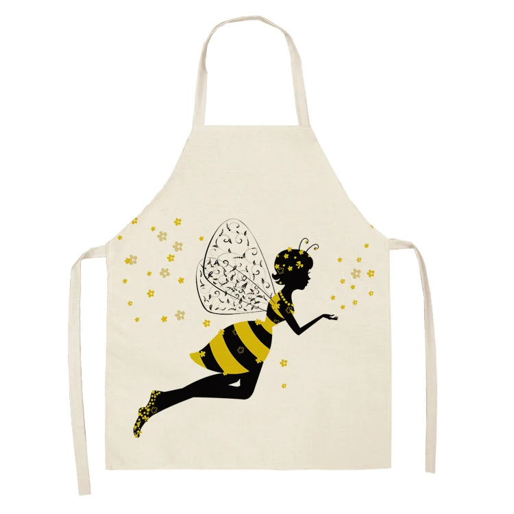 1Pc Cotton Linen Flower Butterfly Girl Printed Kitchen Aprons for Women Home Cooking Baking Waist Bib Pinafore