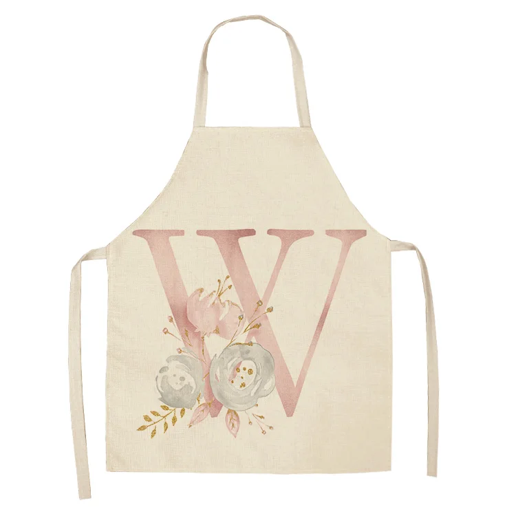 1Pc Pink Letter Flower Cotton Linen Chef Aprons Home Cooking Baking Coffee Shop Cleaning Apron Kitchen Accessories