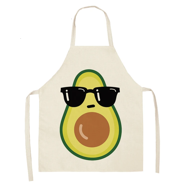 1PC Cotton Linen Apron Avocado Printed Kitchen Women Baking Waist Bib Home Cooking Brief Sleeveless Pinafore