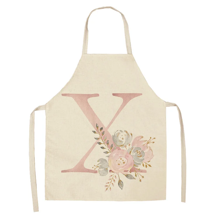 1Pc Pink Letter Flower Cotton Linen Chef Aprons Home Cooking Baking Coffee Shop Cleaning Apron Kitchen Accessories