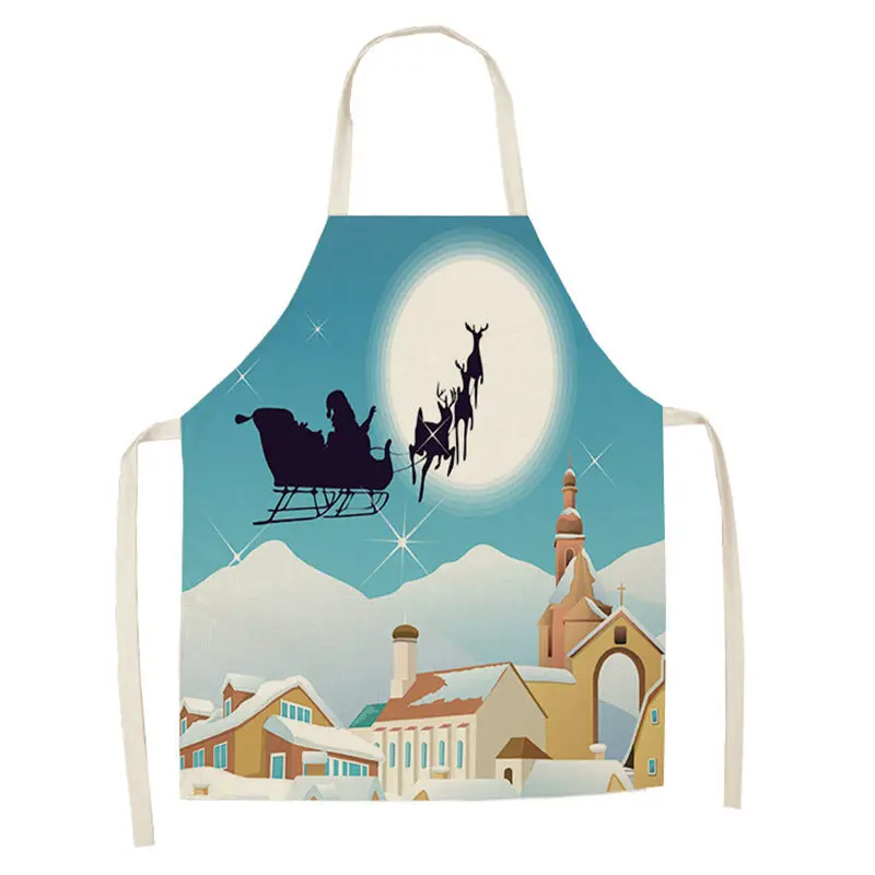 1pc Christmas Apron Santa Claus Snowman Pinafore Cotton Linen Chef Aprons Adult Bibs  for Home Kitchen Cooking Baking