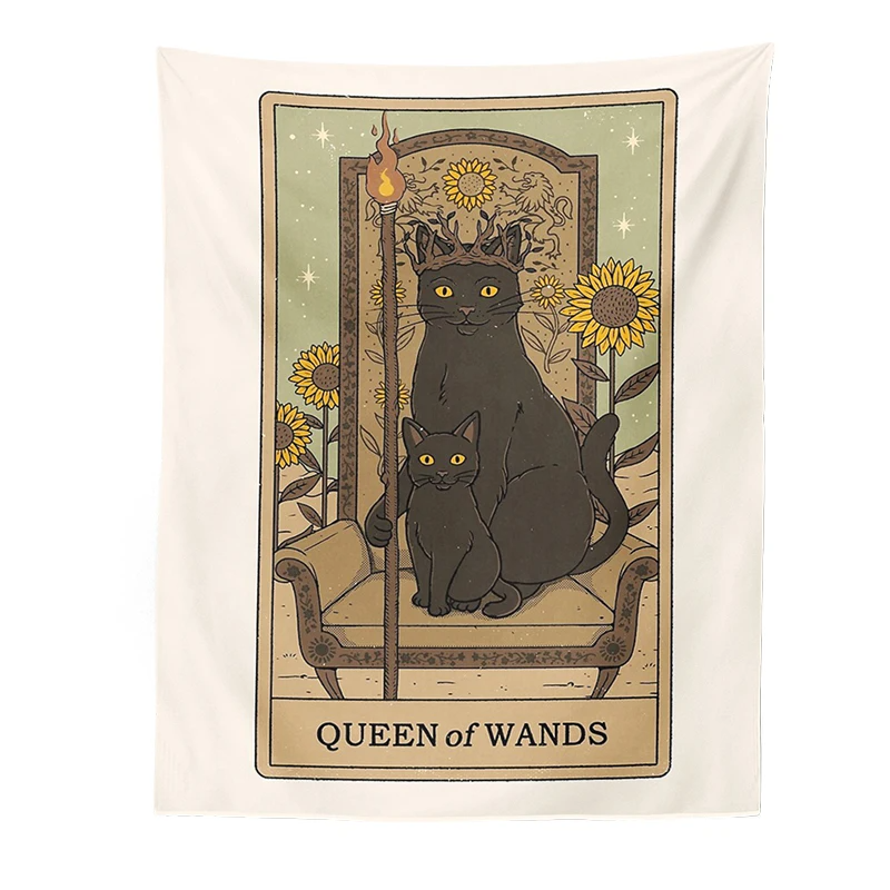 Cat Divination Witchcraft Tarot Card Tapestry Wall Hanging Tapestries Baphomet Occult Home Wall Moon phase Mat Decor Cat Coven