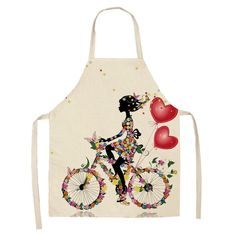 1Pc Cotton Linen Flower Butterfly Girl Printed Kitchen Aprons for Women Home Cooking Baking Waist Bib Pinafore